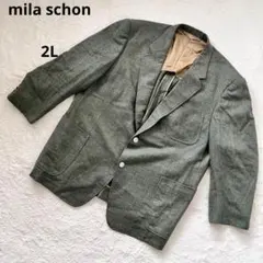 ミラショーン　テーラードジャケット　グリーン　2つボタン　カジュアル　ウール調