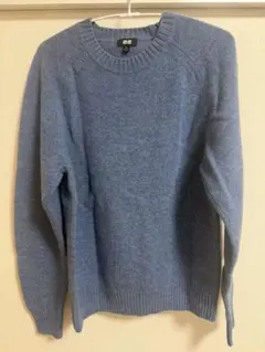 ラム クルーネックセーター　ブルー　Mサイズ