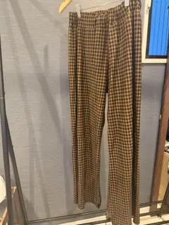 ブラウン系チェック フレアパンツ 秋カラー パンツ ギンガムチェック
