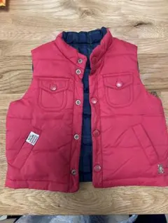 80cm リバーシブルダウンベスト 赤・チェック　柄　ミキハウス