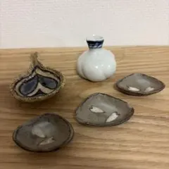 河上智美 六弁花小鉢 3点セット ピンク 琥珀 器 皿 ボウル 作家もの