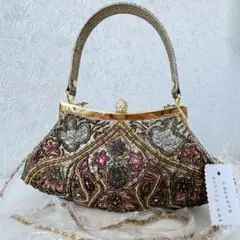未使用✨ビーズ刺繍　ゴールド　がま口　クラッチバッグ　2way 和装　パーティー