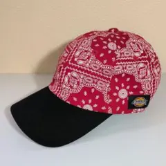 【良品】ディッキーズ　キャップ　ペイズリー柄　赤/黒のサムネイル