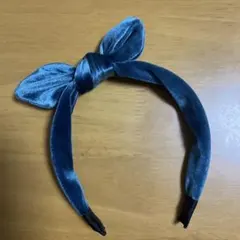 未使用　カチューシャ　リボン　ブルー　ベルベット