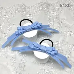 6180 ハンドメイドヘアゴム たらりんリボン ペタシャム ライトブルー 2個