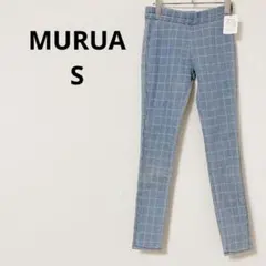 ムルーア　カジュアルパンツ　【S】　チェック柄　 綿混　ストレッチ　ウィンドペン