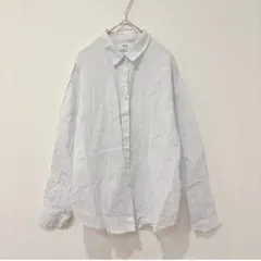 ユニクロ ストライプ コットン シャツ 長袖 ブルー Sサイズ　シンプル