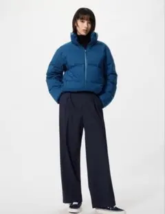 美品 25年モデル ユニクロ タックワイドパンツ ネイビー L