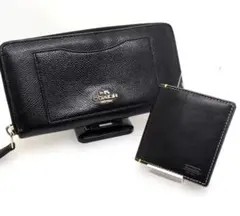 COACH コーチ 長財布 コインケース 2点セット 黒レザーラウンドファスナーのサムネイル