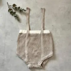 bebeholic ニット ブルマ サスペンダー リブ M くすみ 韓国
