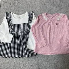 ベビー 長袖 Tシャツ ギンガムチェック ピンク 90cm 80cm 綿100%