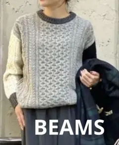 BEAMS BOY クルーニット　セーター　マルチカラー　レディースM〜Lグレー