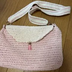 かぎ針編みトートバッグ ピンクと白