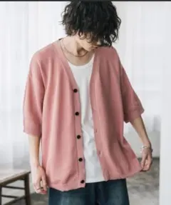 Rocky Monroe/接触冷感 半袖サマーニットカーディガン(ピンク)のサムネイル