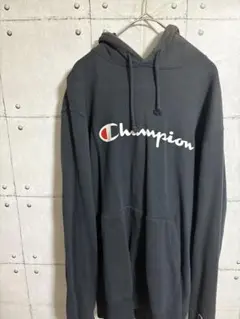 古着 Champion ブラック フーディ パーカー ネイビー XL