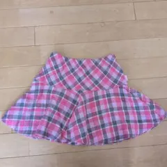メゾピアノ ピンク系チェック起毛フレアスカート 140cm