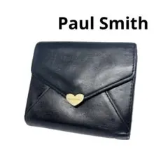 Paul Smith二つ折り財布 ハート 黒 本革 シンプル 人気