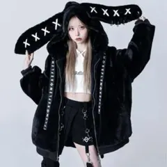 REFLEM ウサ耳ファーコート ブラック REFLEM（レフレム）の「『REFLEM/レフレム』うさ耳BIGファー
