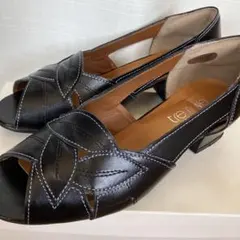 パンプス ヒール 革 黒 レディース23㎝