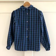 VINTAGE 古着 ウール バッファローチェック 丸襟 2WAY ブラウス