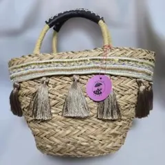 ナチュラルストローかごバッグ タッセル付き
