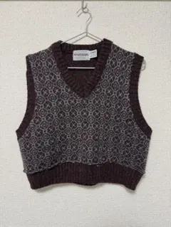 古着 ニット ノルディック柄 ダークパープル ニットベスト
