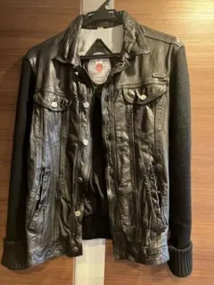 DIESEL ブラック 羊レザー ニットジャケット