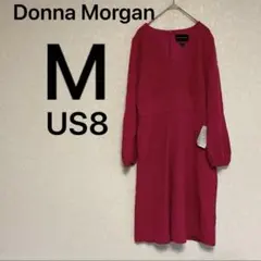 古着❣Donna Morgan ワインレッド 七部袖ひざ丈ワンピース 8 M