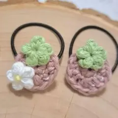 ベビー キッズ ヘアゴム いちご ミニ花付き 2個セット♡ くすみピンク
