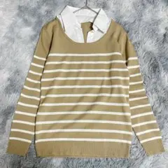 イマージュ IMAGE 2way ボーダーニット Mサイズ つけ襟付き 重ね着風