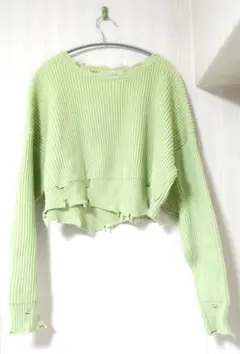 sale✦KBF クロップドダメージニット ライトグリーン