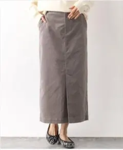 GLOBAL WORK コーデュロイストレッチスカート Lラベンダーグレー