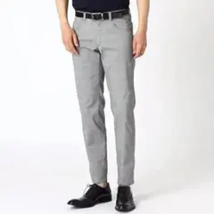 【秋物】グレー チェック柄 スリムフィットスラックス