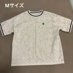 クロシェ風花柄レースリブライン胸刺繍Tシャツ　Mサイズ