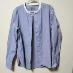 【無印良品】バンドカラーストライプシャツ　紺×白　Mサイズ
