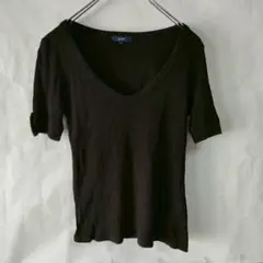 ROPE ロペ　半袖Vネックカットソー　インナー　無地　シンプル　黒　M