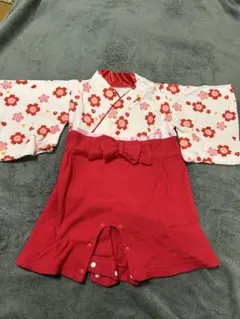 花柄着物風ロンパース 袴風ロンパース　お食い初め60-70cm