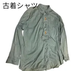 古着 長袖シャツ カーキ ボタン付き XL程度