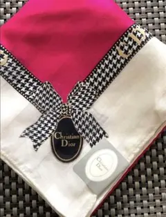 未使用タグ付　Christian Dior ハンカチーフ48 レア CD 千鳥柄のサムネイル