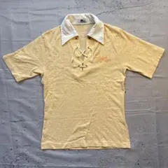 ポロシャツ レースアップ Lサイズ 刺繍ロゴ 半袖 vintageのサムネイル
