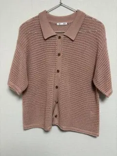 GU XL ピンク 編み目デザイン 半袖セーター
