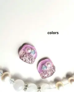 H　ハンドメイドピアスイヤリング　レジン　ラベンダー　シルバー　パール　ビジュー