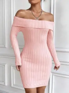 新品未使用　Lサイズ　オフショルダーニットワンピ　0555 大きいサイズ