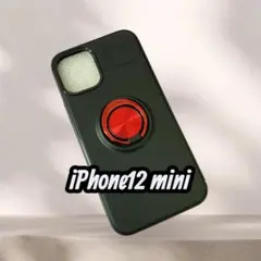 iPhone 12 mini ケース ブラック　リング付き　レッド　おしゃれ