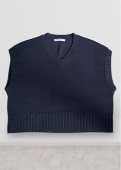 【美品】BEAUTY&YOUTH ミドルゲージ Vネック ニットベスト 紺 F