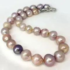 本真珠 エジソンパール ネックレス パープル色 バロック　極大粒 珍しい 無調色