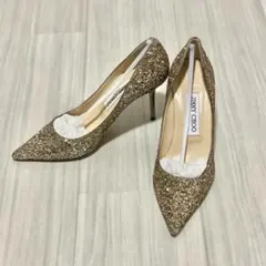 【JIMMY CHOO 】ジミーチュウ グリッター パンプス ゴールド