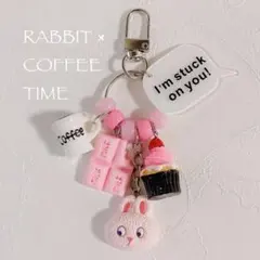 うさぎラビットじゃらじゃらキーホルダー バッグチャーム カフェ ピンクモノトーン