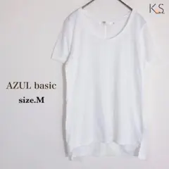 A11-079 アズールベーシック 半袖￼Tシャツ M 白 無地 Uネック