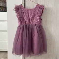 薄紫 フリル レース ベビードレス 100㎝